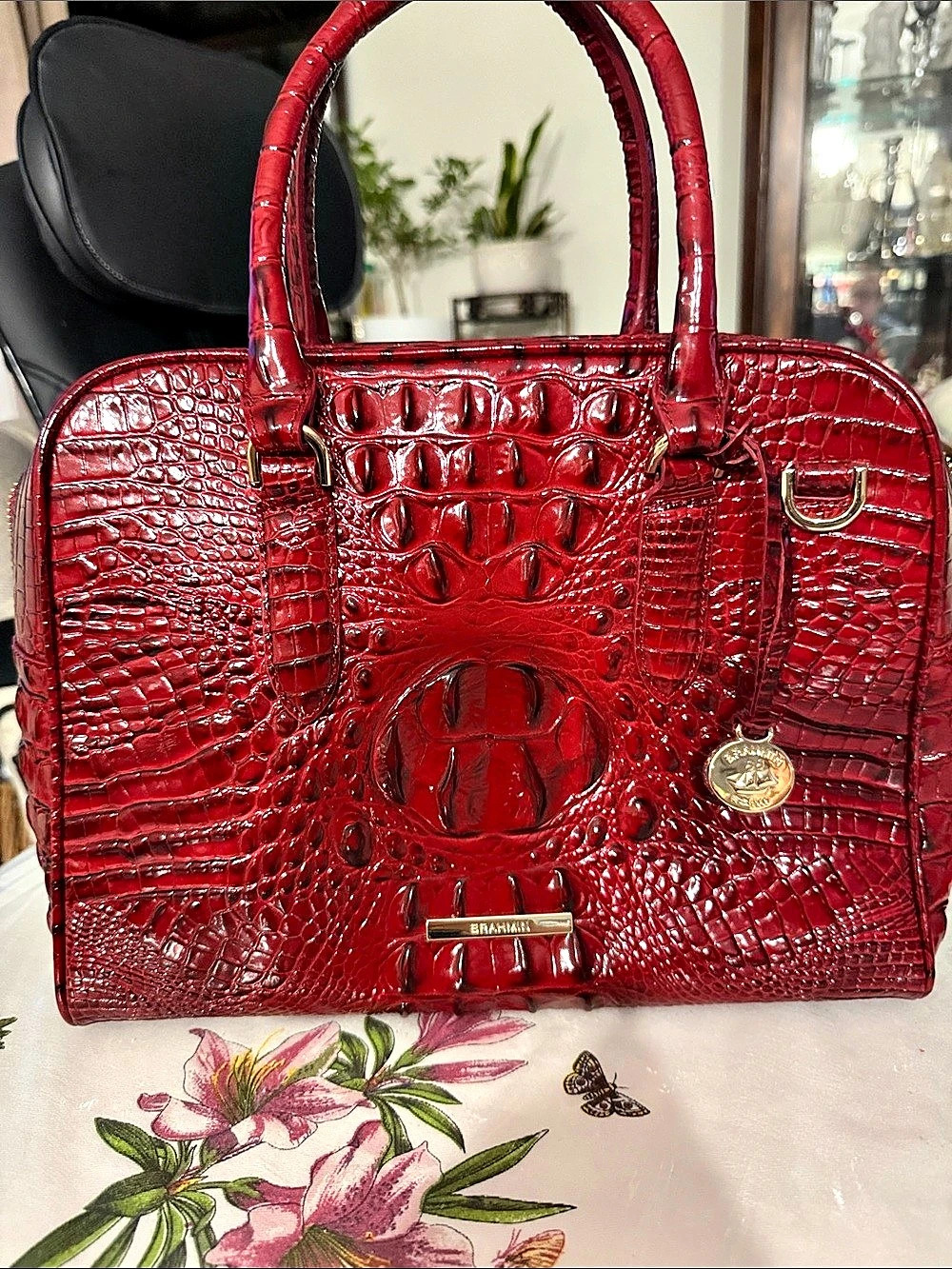 Brahmin Jennifer Satchel Croc Embossed Red